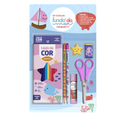 KIT ESCOLAR LAPIS DE COR+6P&Ccedil;S FDO.DO MAR 72199